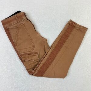 Democracy Absolution Cargo Pants Brown Crochet Lace Trim Slim Leg Womens Size 4